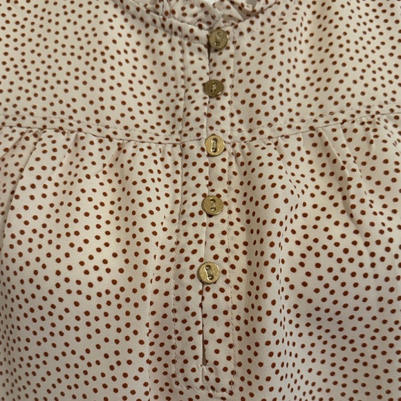 LOFT Cream and Brown Button-Front Ruffle Blouse - Picture 2 of 4